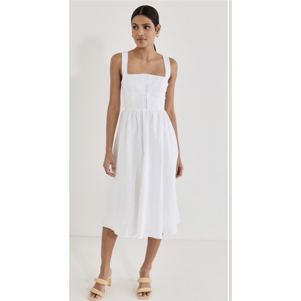 Reformation Tagliatelle White Ecru Linen Dress Classic US 10